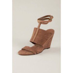 JOIE suede leather wedge sandals heels ankle wrap strappy 37.5 shoes tan